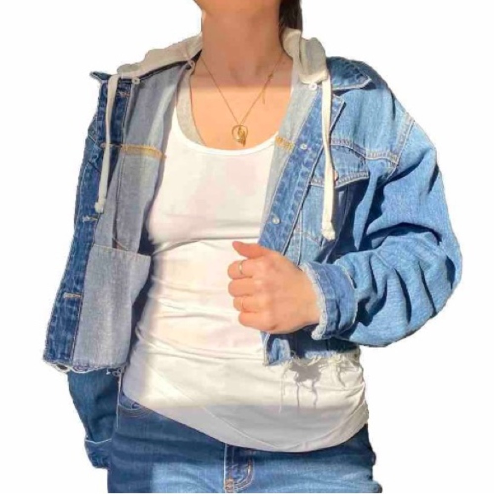 Forever 21 Detachable Hooded Large Blue Jean Jacket